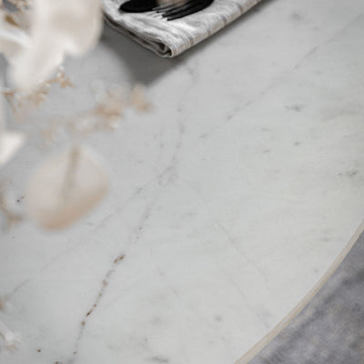 Zoe Neutral Ribbed Wooden Round Dining Table with Marble Top Furniture 