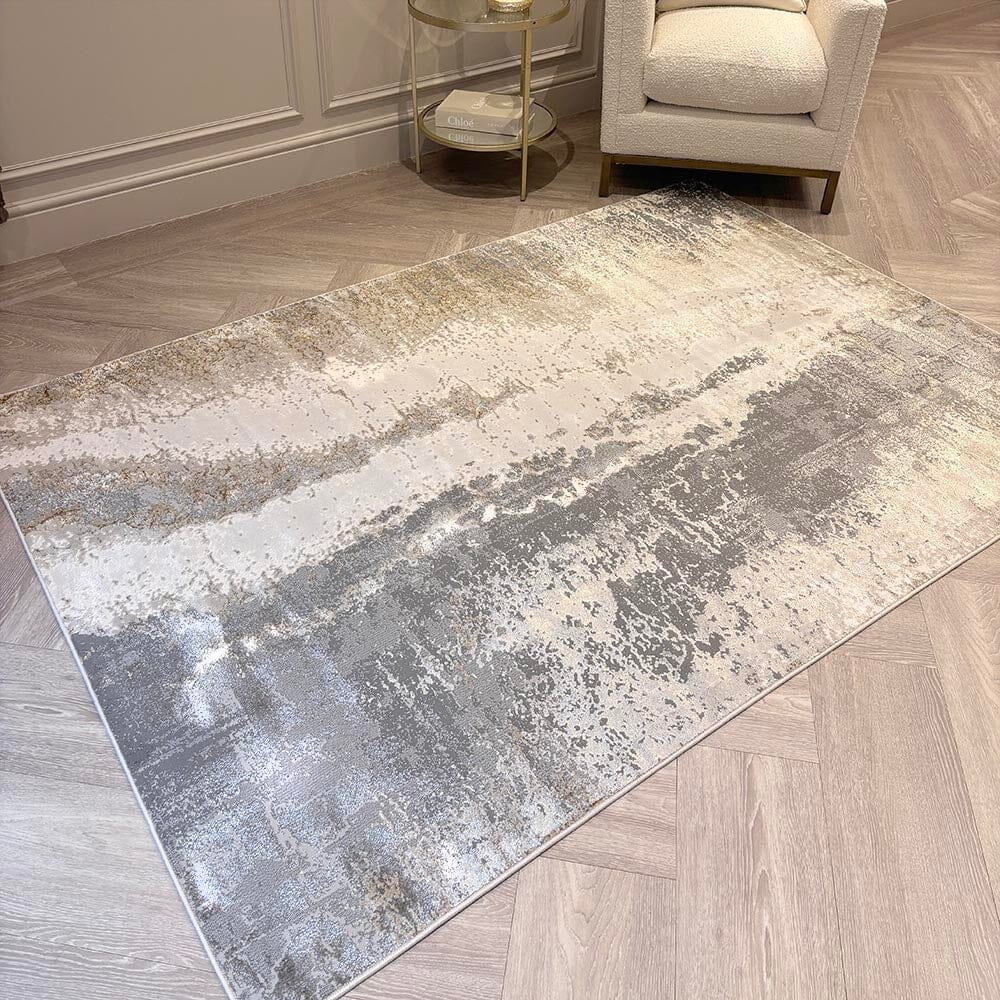 Zorina Grey, Cream & Gold Metallic Marble Velvet Rug – Rowen Homes