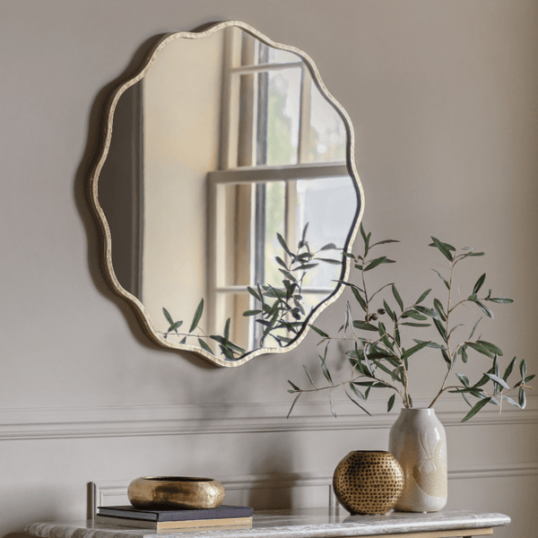 Zosia Antique Gold Wavy Edge Round Wall Mirror Accessories 