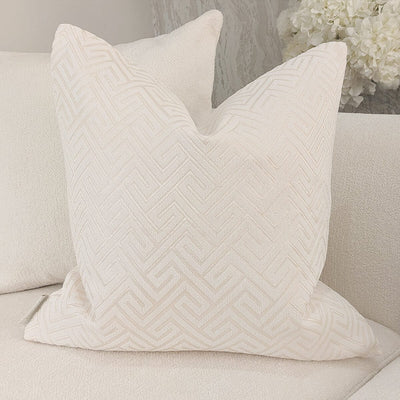 Zosia Cream & Gold Stitched Geometric Feather Filled Cushion - 50x50cm 