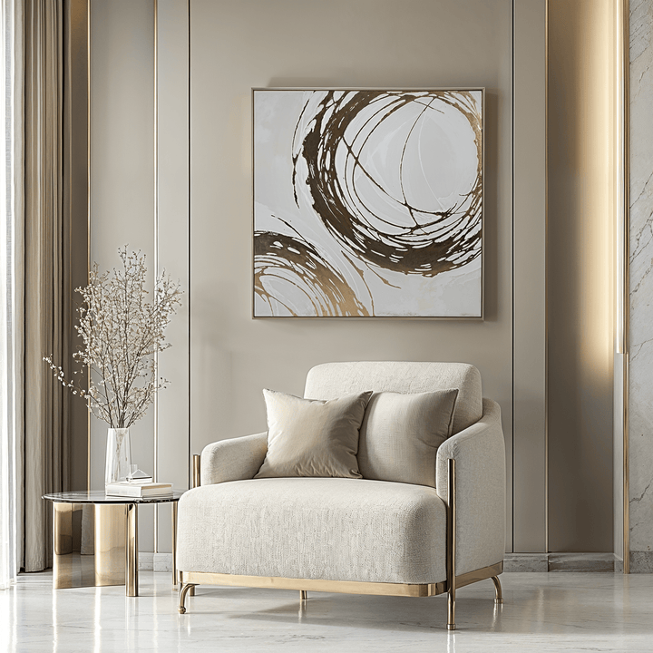 Zyaire Large Neutral Gold Paintstroke Effect Canvas Wall Art Accessories 