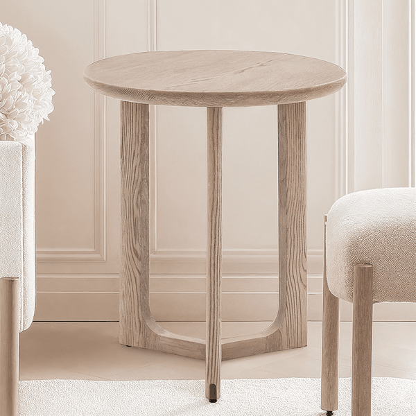 Zyra Smoked Oak Wooden Round Side Table Furniture 