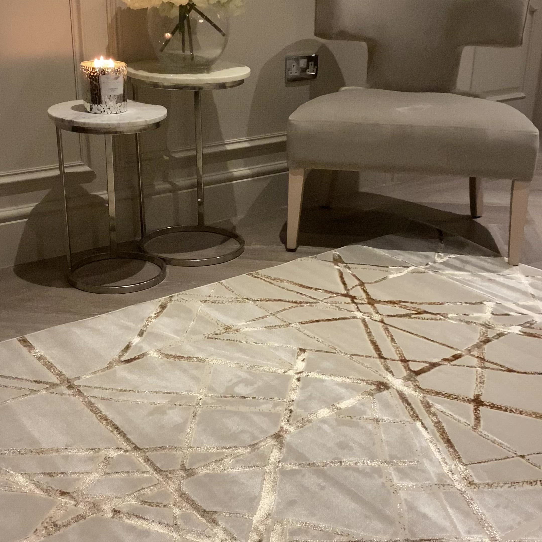 Saints Metallic Gold & Cream Geometric Velvet Rug