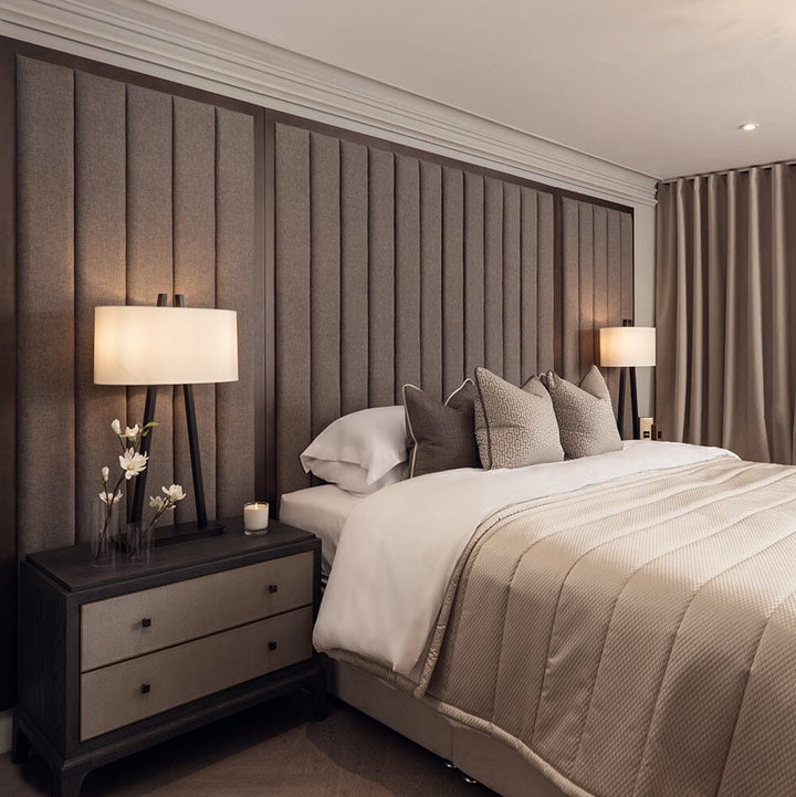 Abingdon Bronze and Warm Grey Premium Channelled Headboard With Wings Made to Order Headboard 