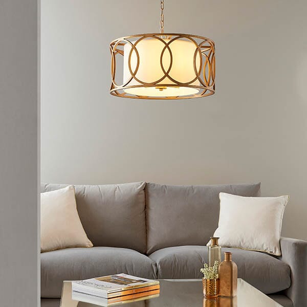 Acadia Gold Pendant Ceiling Light with White Shade Lighting 