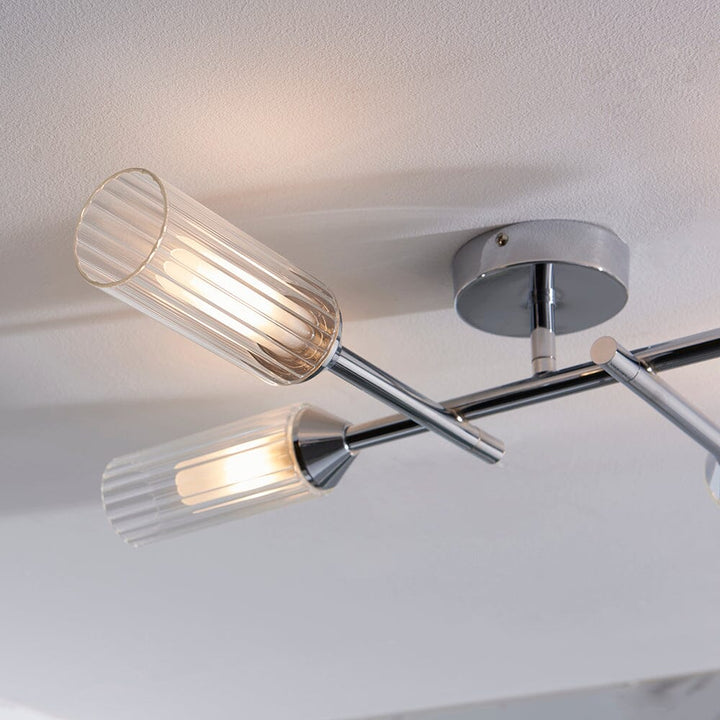 Adella Silver & Ribbed Glass 4 Light Semi Flush Ceiling Light Lighting 