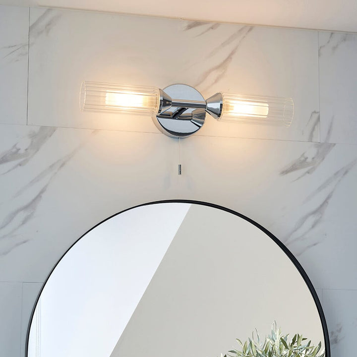 Adella Silver & Ribbed Glass Double Wall Light Lighting 
