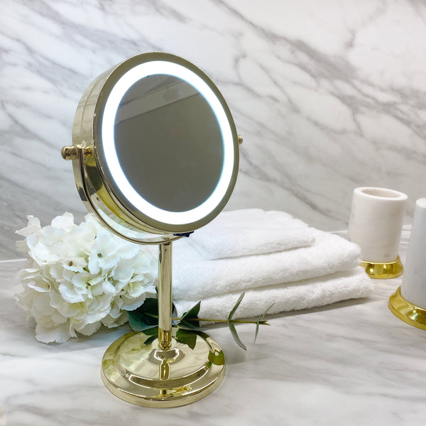 Adriana Gold Finish LED Table Mirror Bathroom 
