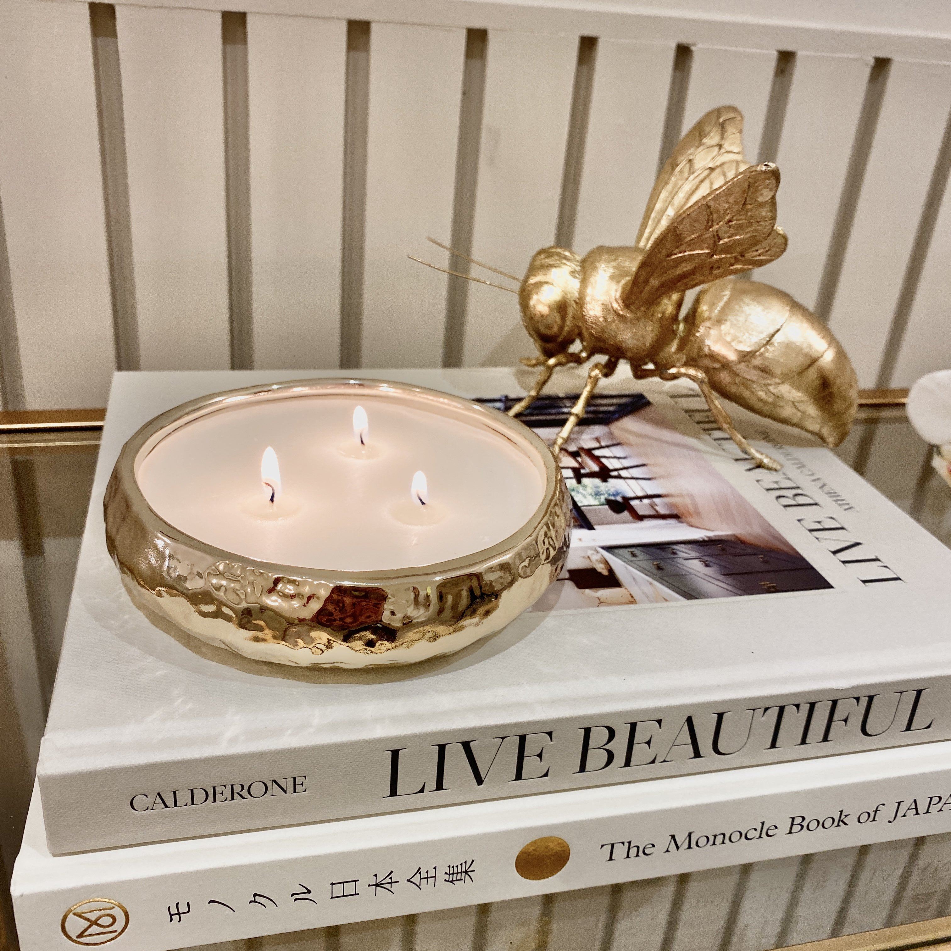 Aeolian 3 Wick Light Gold Candle Rowen Homes