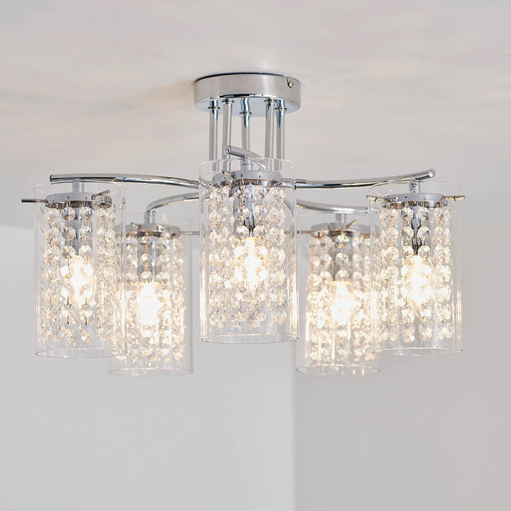 Aherne Silver 5 Light Semi Flush Ceiling Light Lighting 