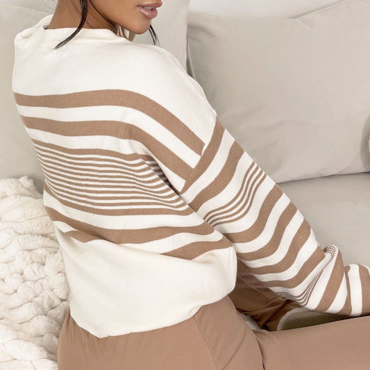 Aimee Ivory and Toffee Amour Striped Jumper Tops 