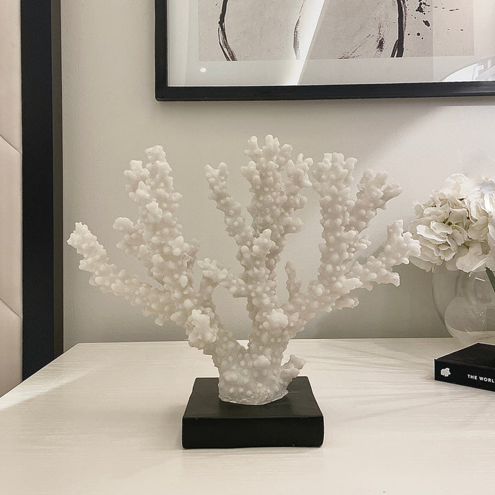 Akachi Faux White Coral Ornament on Black Stand 