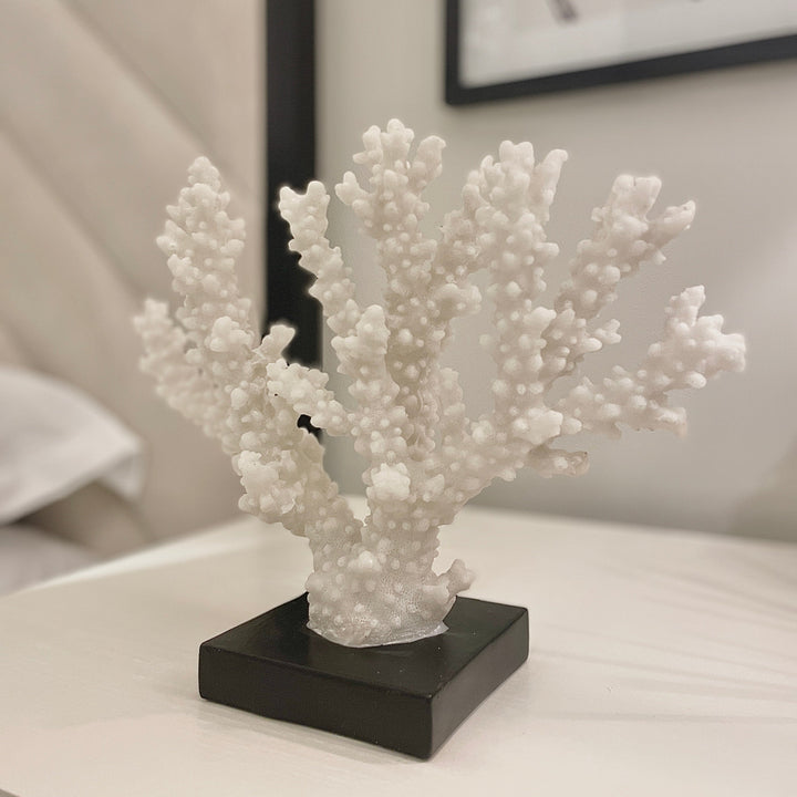 Akachi Faux White Coral Ornament on Black Stand 