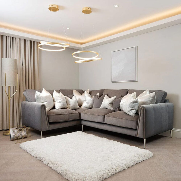 Alaina Dusk Grey Velvet Sofa Range With Silver Foot 
