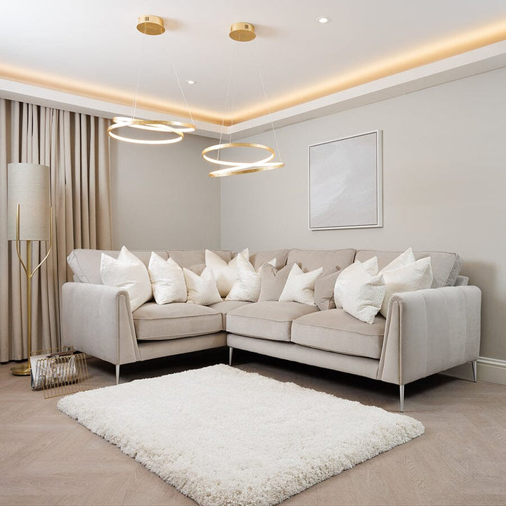 Alaina Feather Grey Velvet Sofa Range With Silver Foot 