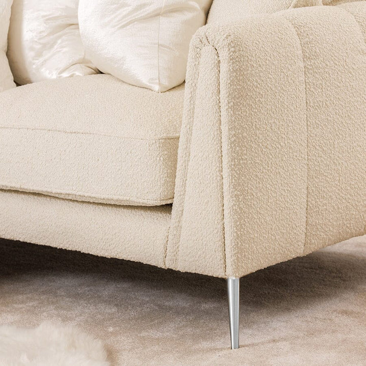 Alaina Soft White Boucle Sofa Range With Silver Foot 