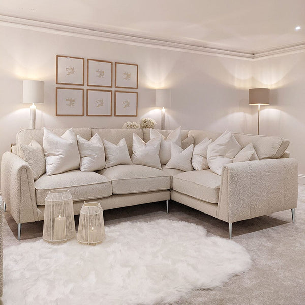 Alaina Soft White Boucle Sofa Range With Silver Foot 