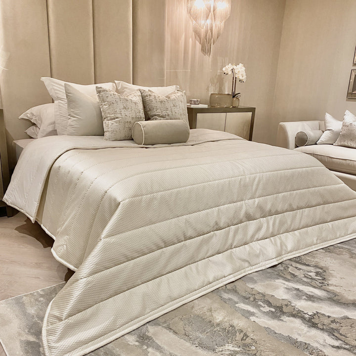 Alie Ivory Satin and Cotton Fluted Bedspread Bedding 