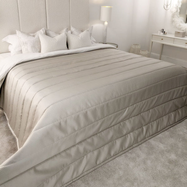 Alie Taupe Luxury Satin & Cotton Fluted Bedspread Bedding 