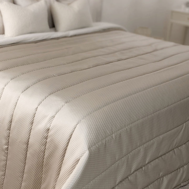 Alie Taupe Luxury Satin & Cotton Fluted Bedspread Bedding 