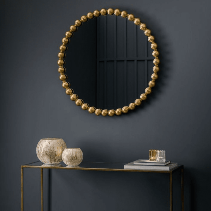 Allure Gold Round Beaded Wall Mirror Mirror 