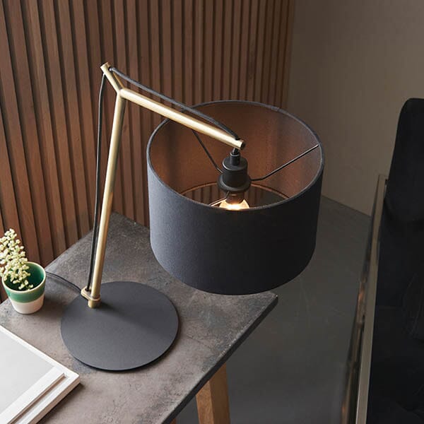 Almiron Angular Gold Table Lamp with Black Shade lighting 