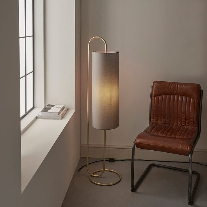 Almo Gold Floor Lamp with Pale Grey Shade Lighting 