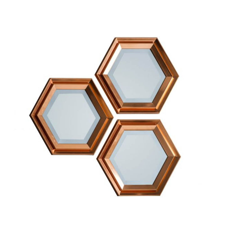 Anahera Set of 3 Copper Hexagonal Mirrors Mirror 