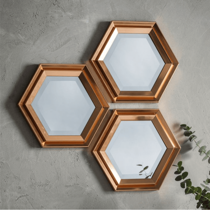 Anahera Set of 3 Copper Hexagonal Mirrors Mirror 