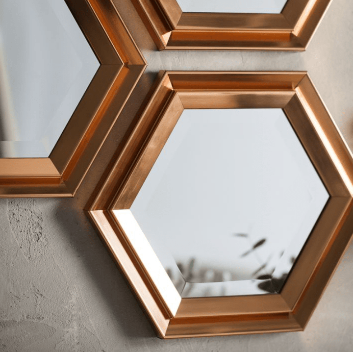 Anahera Set of 3 Copper Hexagonal Mirrors Mirror 
