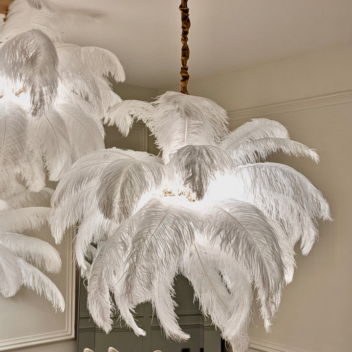 Angelina Premium Gold & White Feather Ceiling Light Lighting 