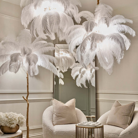 Angelina Premium Gold & White Feather Ceiling Light Lighting 