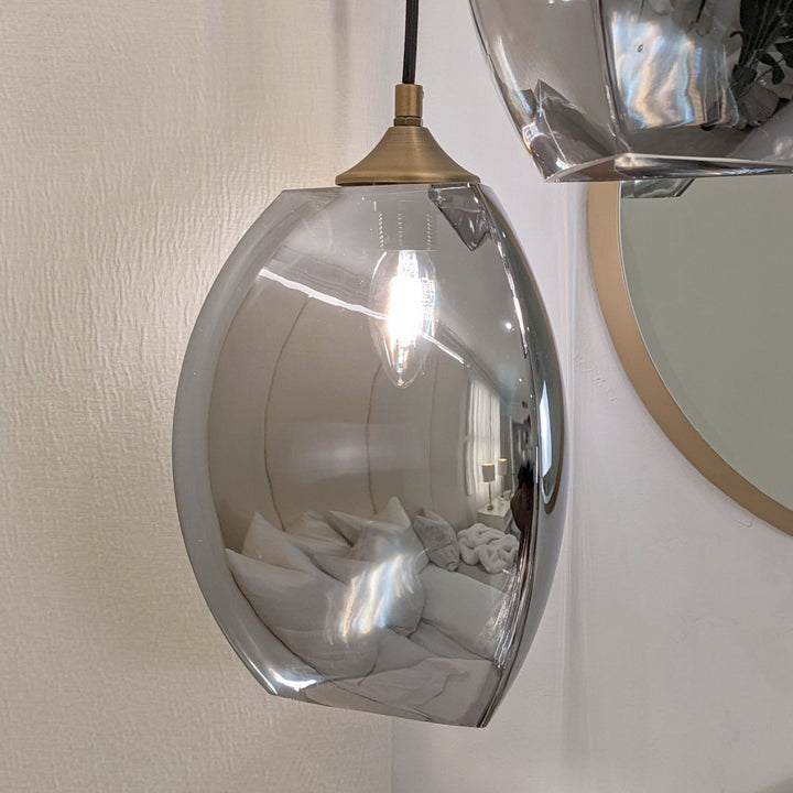 Anqelique Brass & Smoked Glass 3 Drop Pendant Lighting 