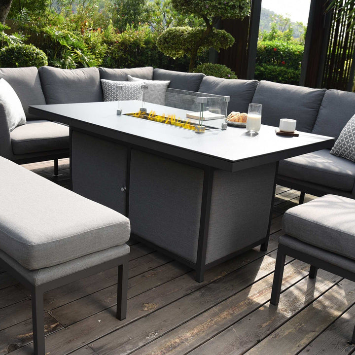 Antalya Charcoal Grey Rectangular Corner Dining Set With Fire Pit Table Furniture 