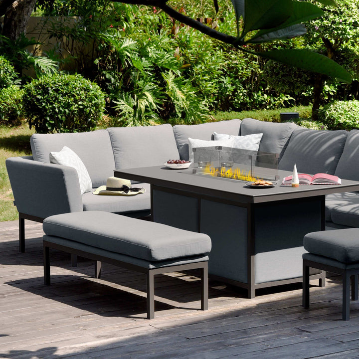 Antalya Charcoal Grey Rectangular Corner Dining Set With Fire Pit Table Furniture 