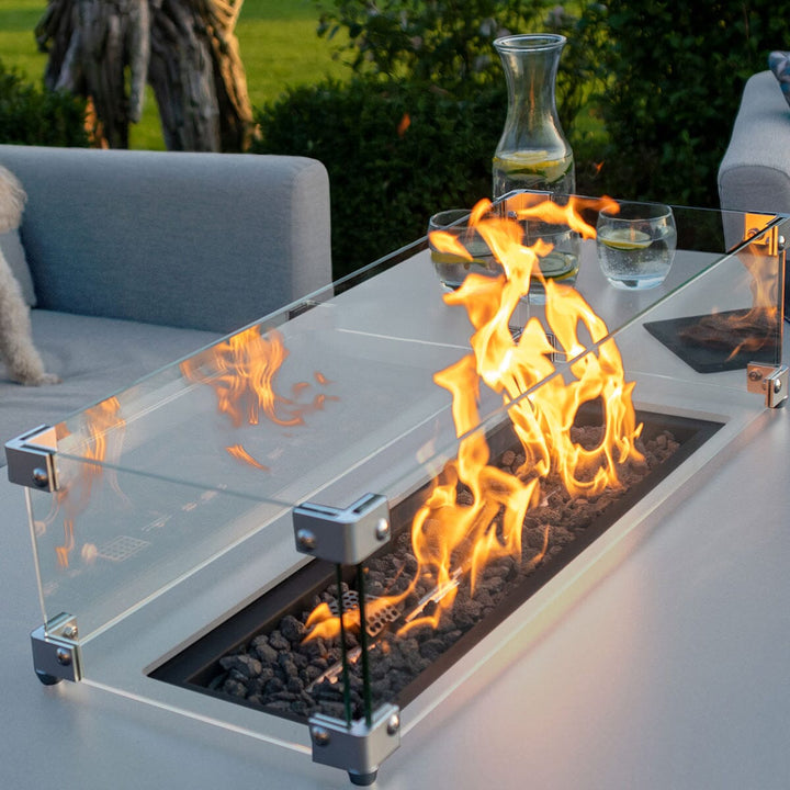Antalya Grey and White 3 Seat Sofa Set With Fire Pit Table Furniture 