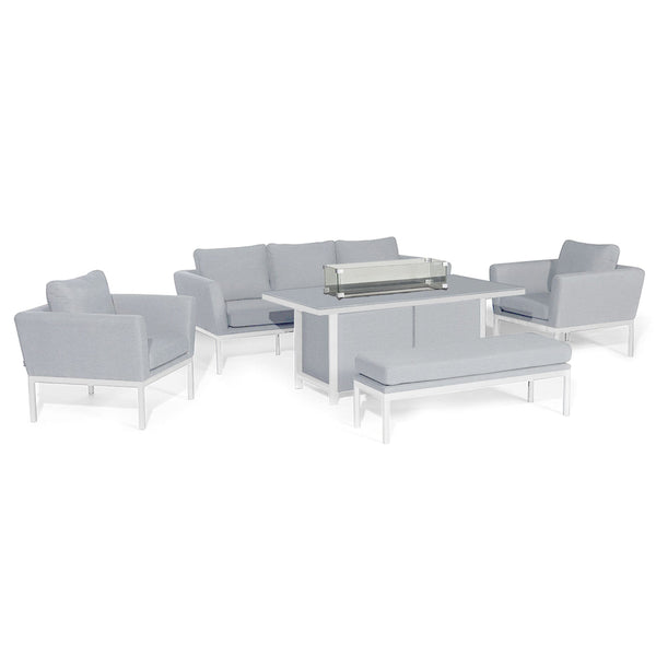 Antalya Grey and White 3 Seat Sofa Set With Fire Pit Table Furniture 