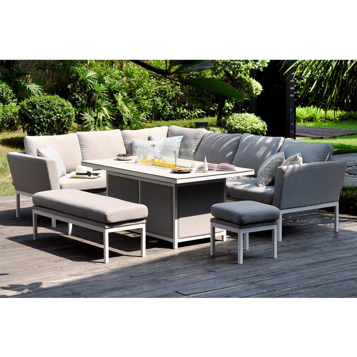 Antalya Grey and White Rectangular Corner Dining Set With Fire Pit Table Furniture 