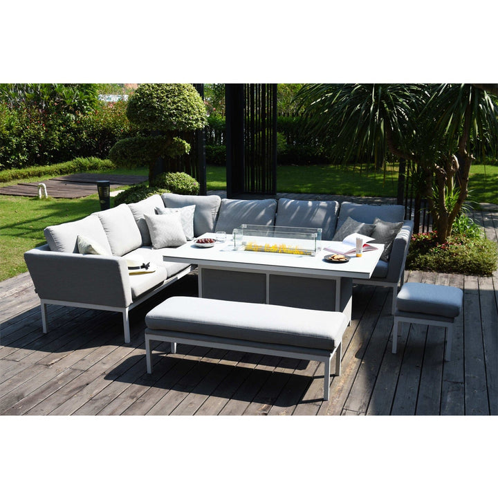 Antalya Grey and White Rectangular Corner Dining Set With Fire Pit Table Furniture 