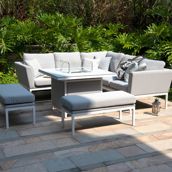 Antalya Grey and White Square Corner Dining Set With Fire Pit Table Chine Furniture 