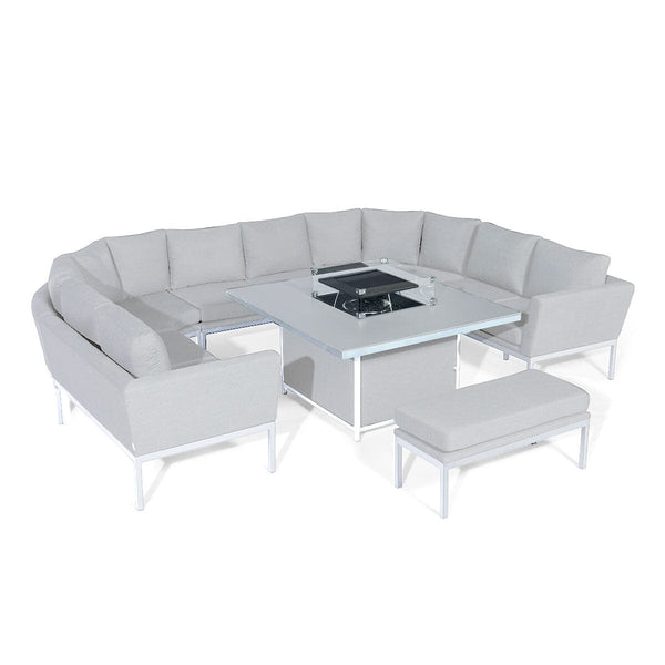 Antalya Grey and White U Shape Corner Dining Set With Firepit Table Furniture 