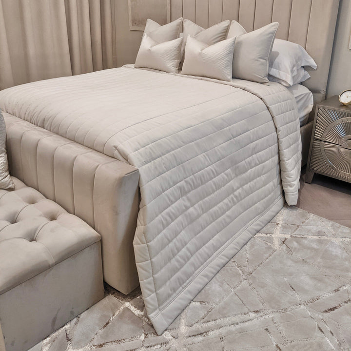 Ari Cream Quilted Velvet Bedspread Bedding 