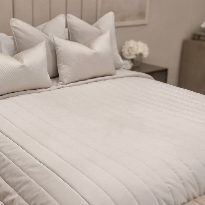 Ari Cream Quilted Velvet Bedspread Bedding 