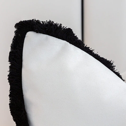 Ari Cream Velvet Bolster Cushion with Black Fringe Detail - 60x40cm Cushion 