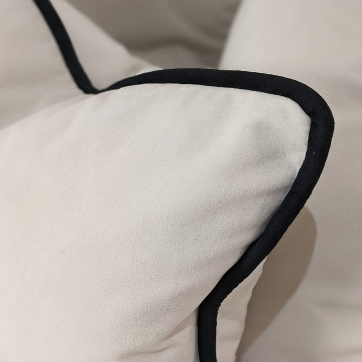 Ari Cream Velvet Bolster Cushion with Black Piping - 35x50cm Cushion 