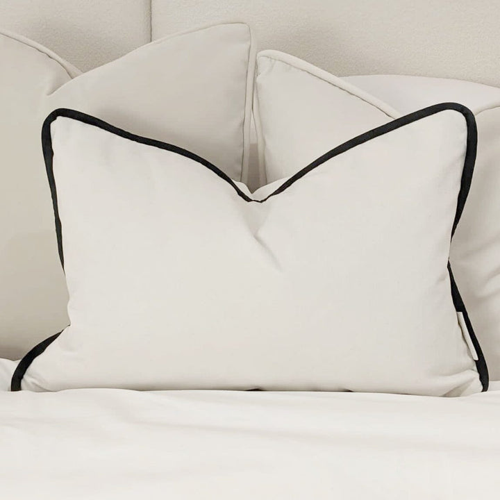 Ari Cream Velvet Bolster Cushion with Black Piping - 35x50cm Cushion 