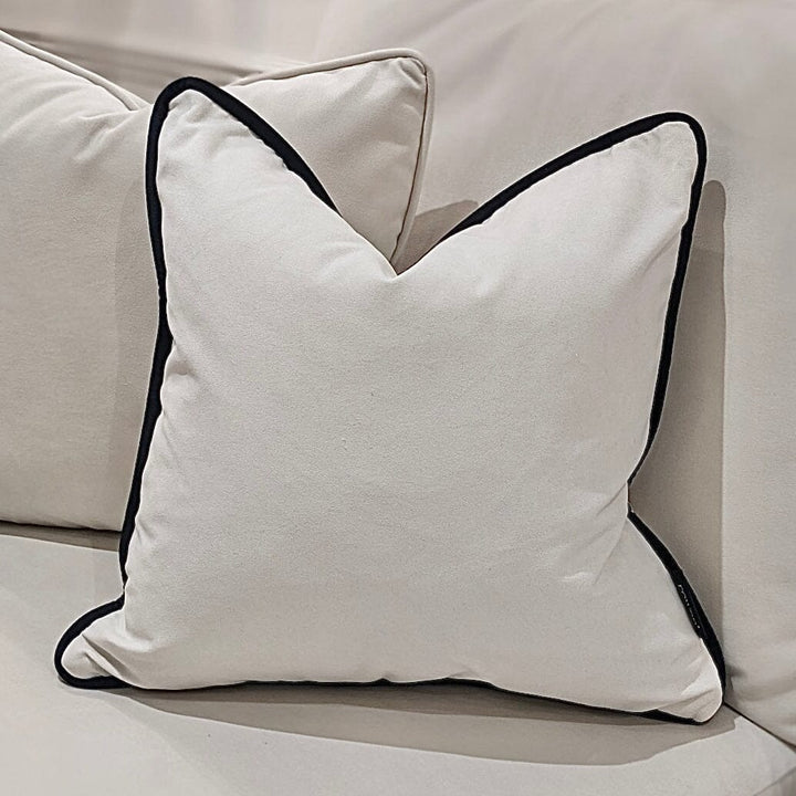 Ari Cream Velvet Cushion With Black Piping - 50 x 50cm Cushion 