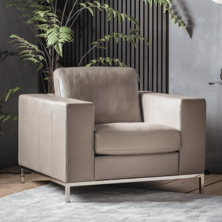 Arigento Grey Leather Armchair with Silver Leg Chair 
