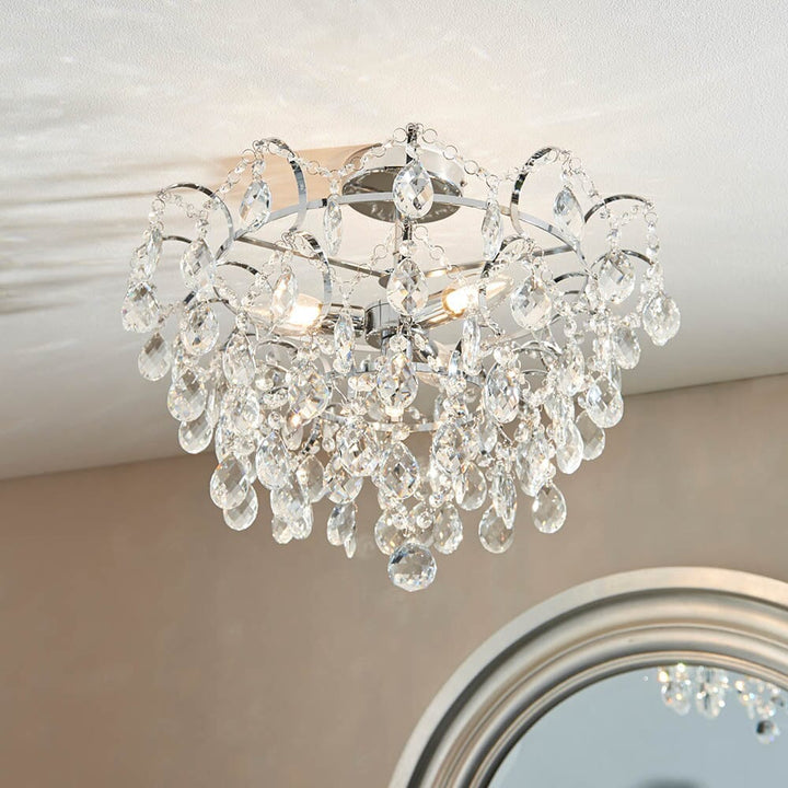 Astral Silver & Crystal 4 Light Flush Ceiling Light Lighting 