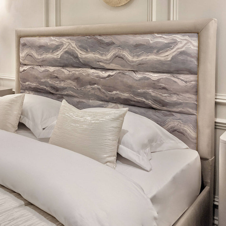 Aurora Premium Neutral Marble Effect Bed Fabric Sample Sample 